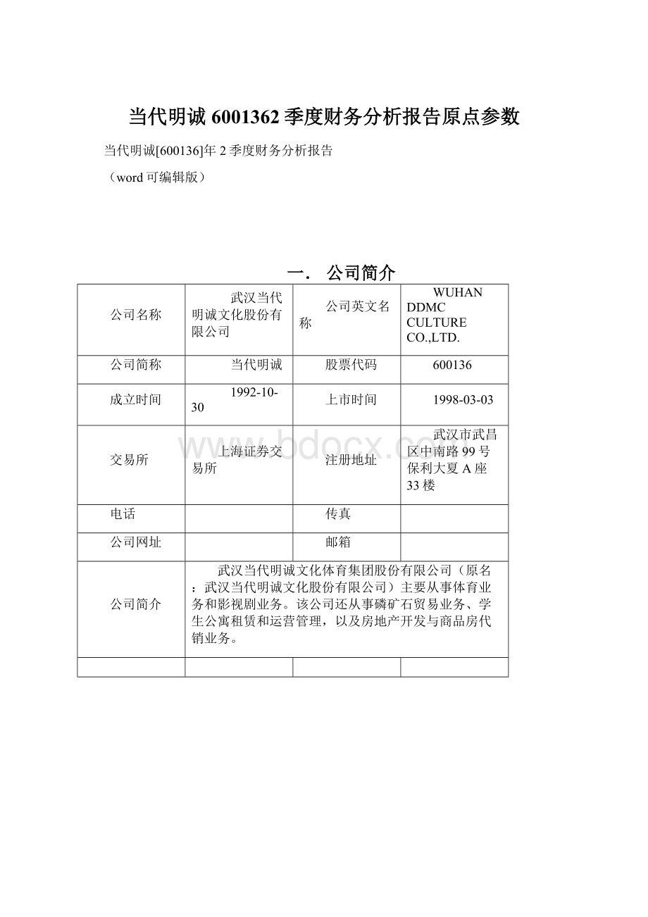 当代明诚6001362季度财务分析报告原点参数Word格式.docx_第1页