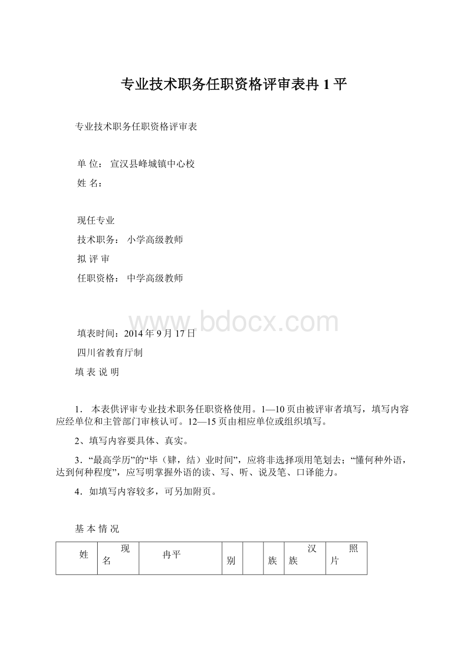 专业技术职务任职资格评审表冉1平.docx_第1页