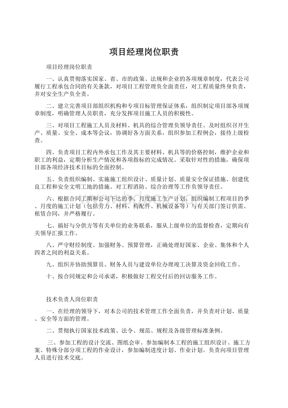 项目经理岗位职责文档格式.docx