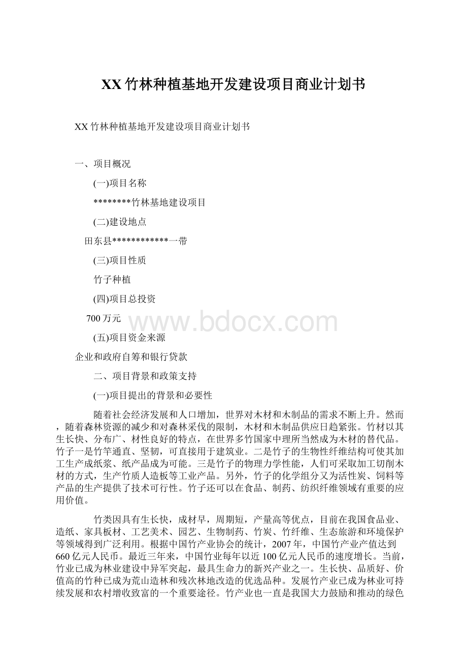 XX竹林种植基地开发建设项目商业计划书Word下载.docx