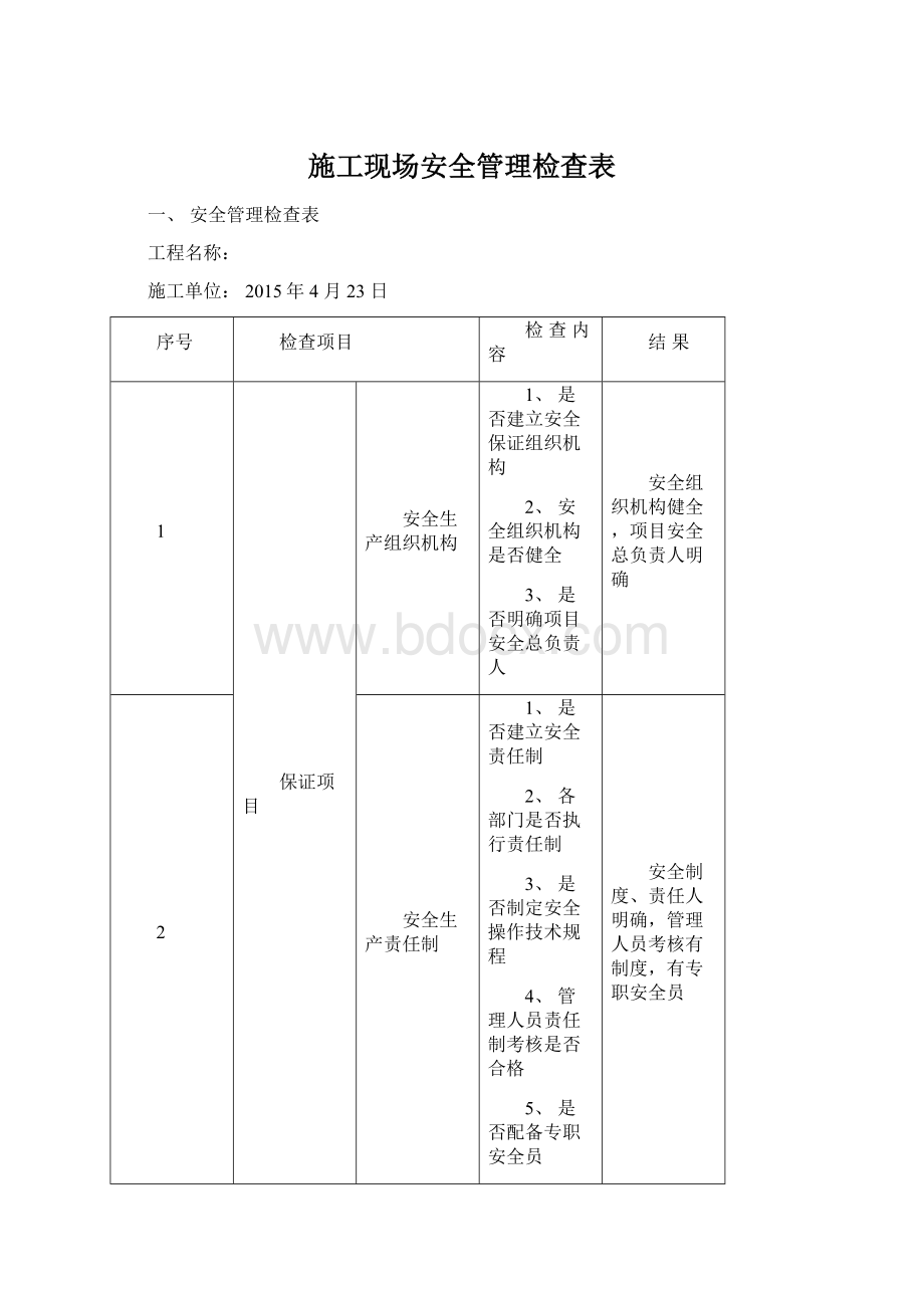 施工现场安全管理检查表Word文档格式.docx