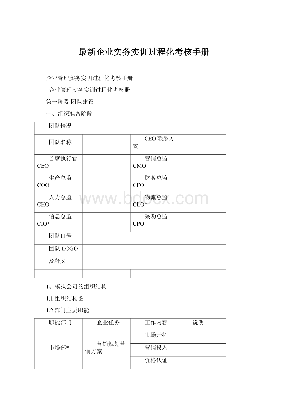 最新企业实务实训过程化考核手册.docx