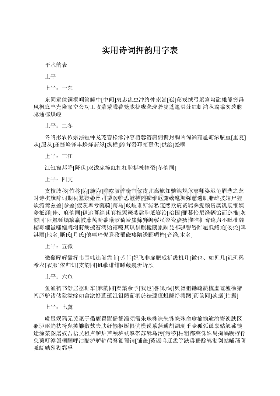 实用诗词押韵用字表Word格式文档下载.docx