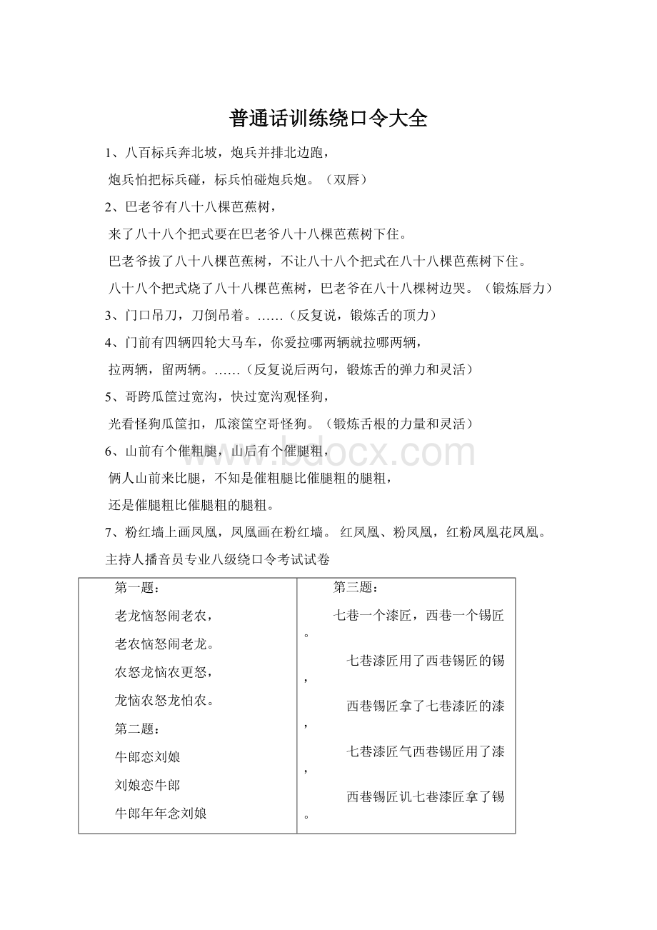 普通话训练绕口令大全Word文档下载推荐.docx_第1页