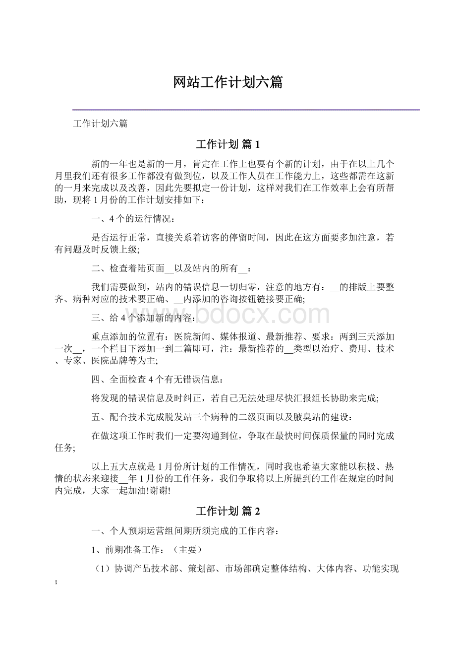 网站工作计划六篇.docx_第1页