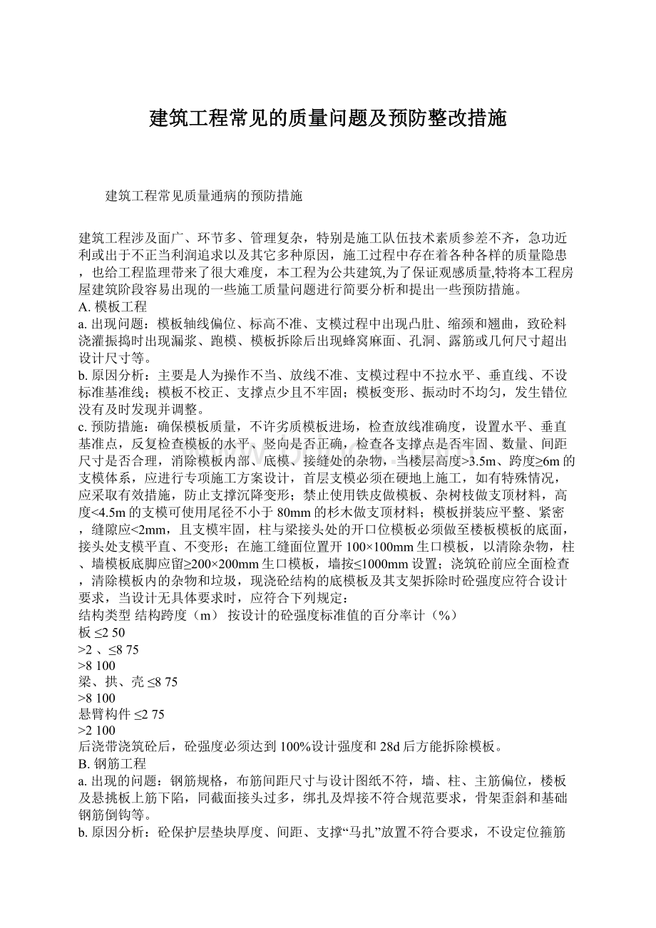 建筑工程常见的质量问题及预防整改措施.docx