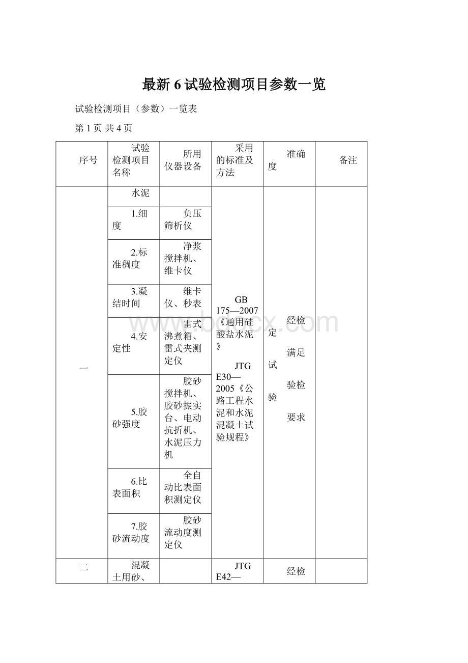 最新6试验检测项目参数一览Word文件下载.docx_第1页