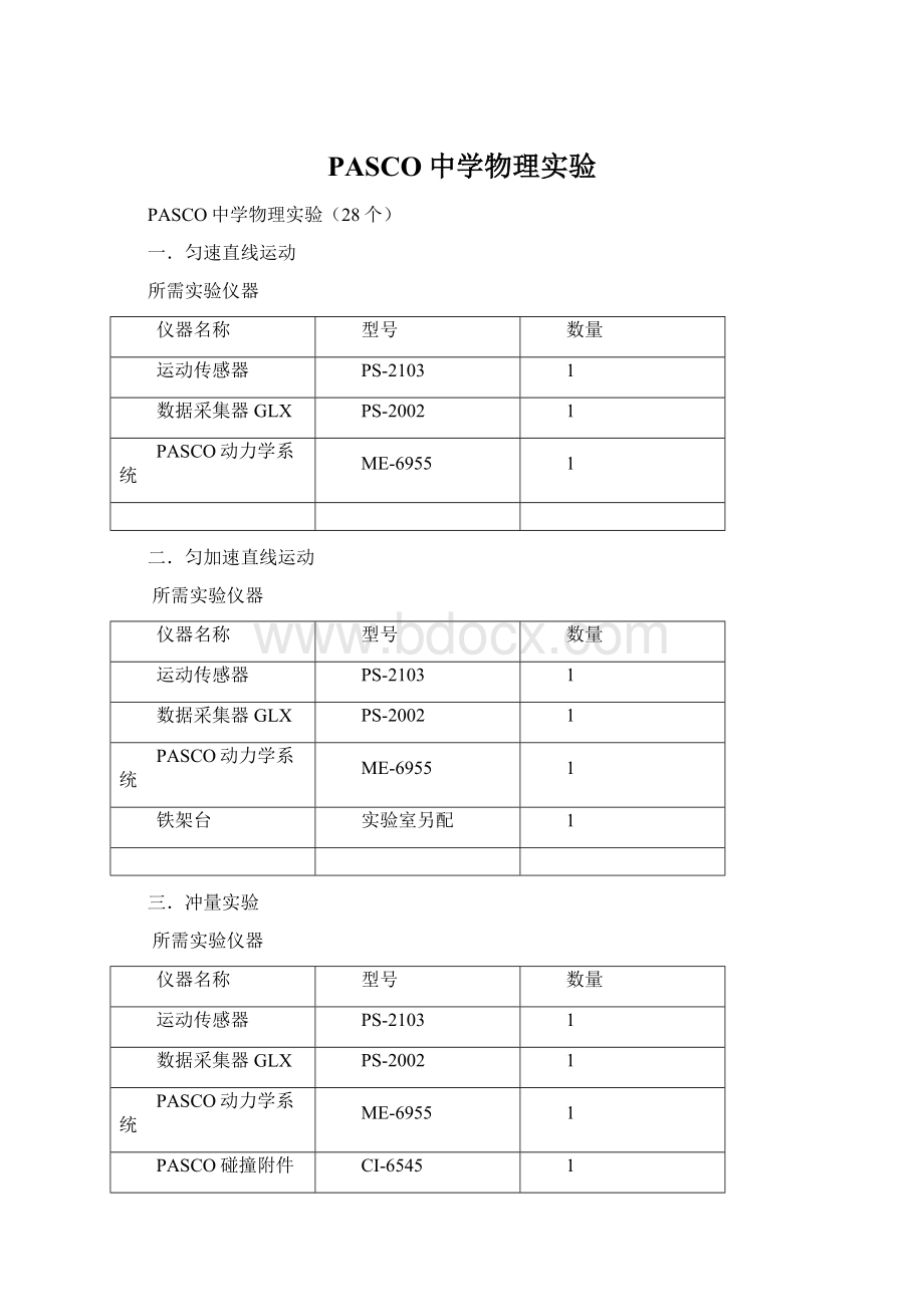 PASCO中学物理实验Word下载.docx