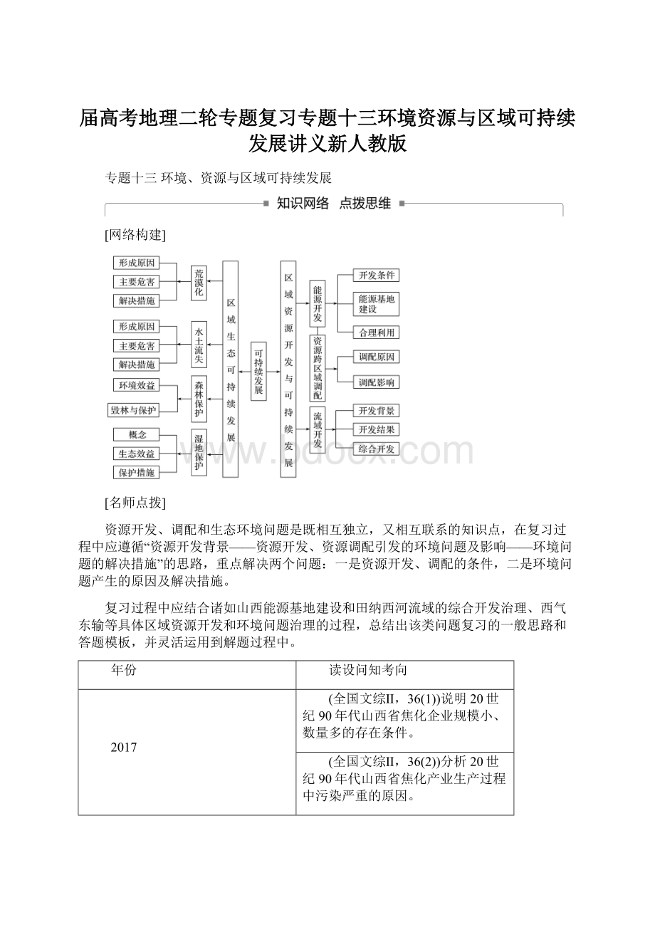 届高考地理二轮专题复习专题十三环境资源与区域可持续发展讲义新人教版.docx_第1页