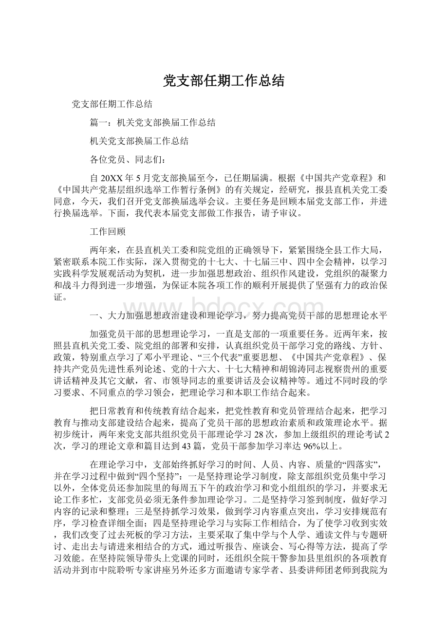 党支部任期工作总结Word下载.docx