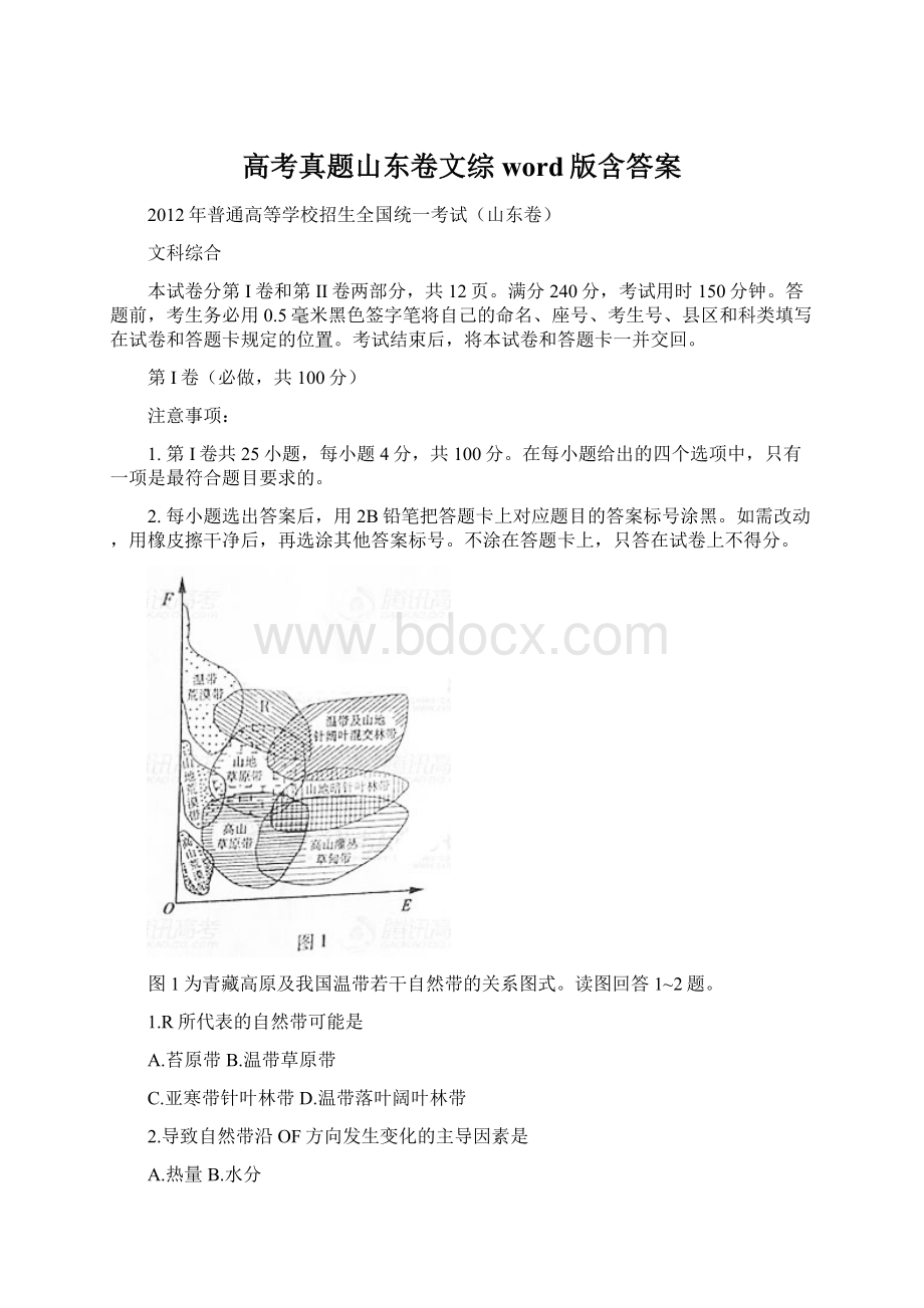 高考真题山东卷文综word版含答案Word格式文档下载.docx