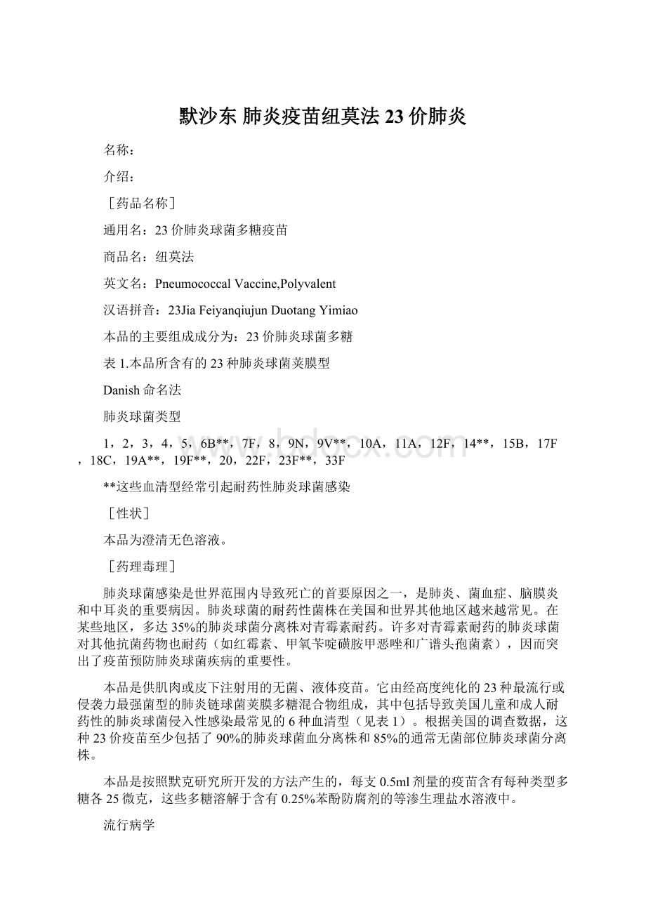 默沙东肺炎疫苗纽莫法23价肺炎Word格式文档下载.docx