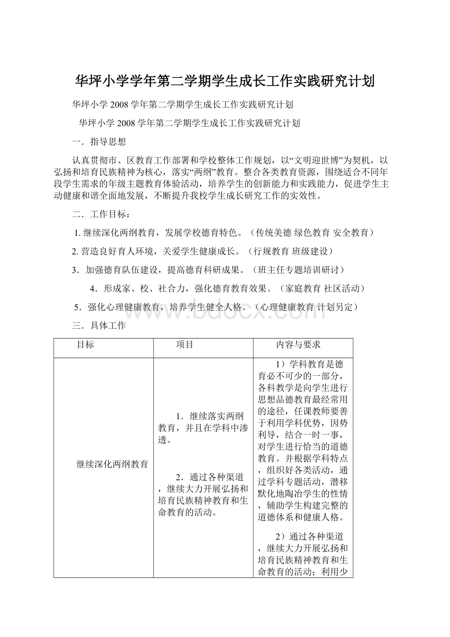 华坪小学学年第二学期学生成长工作实践研究计划Word文档格式.docx