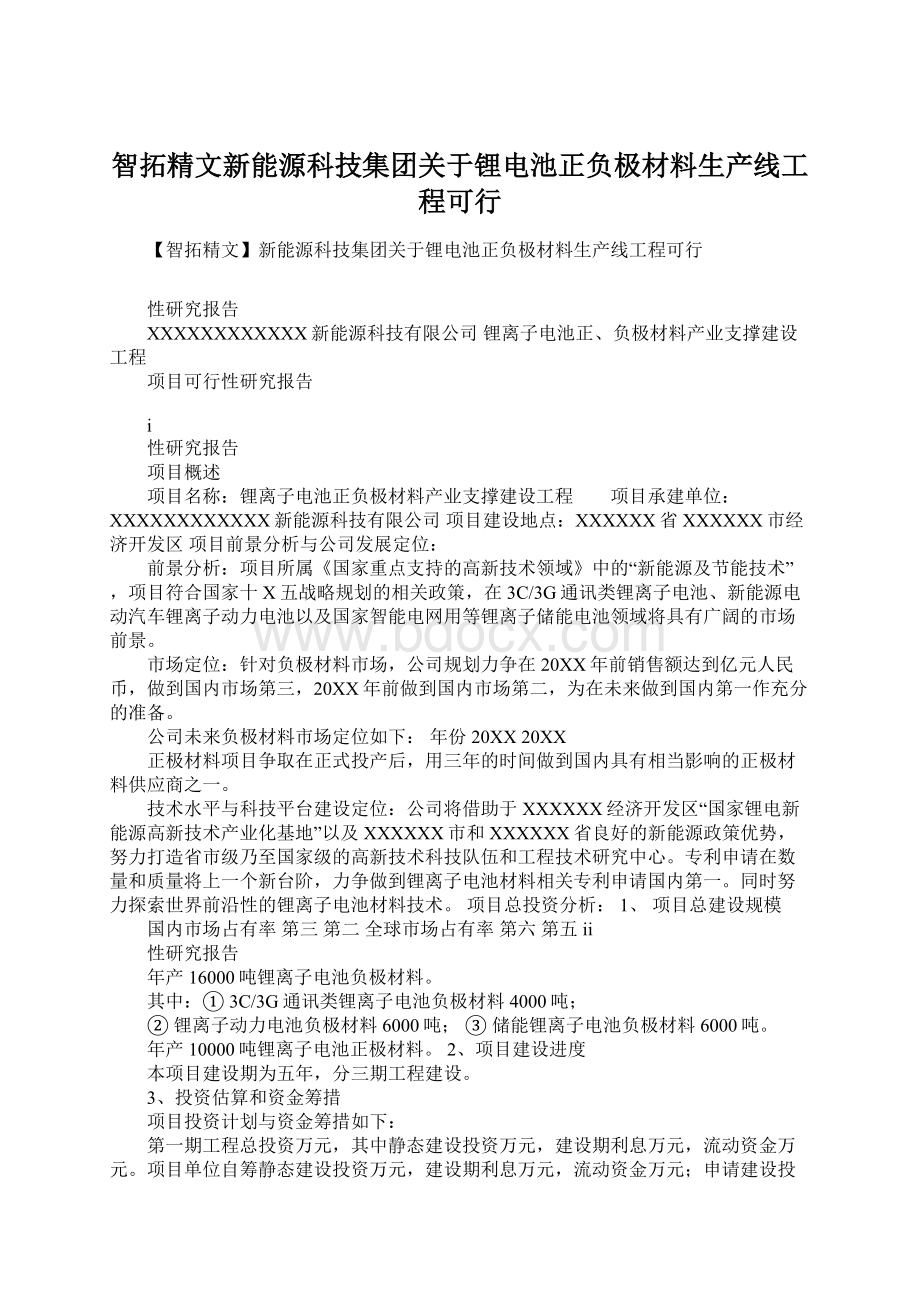 智拓精文新能源科技集团关于锂电池正负极材料生产线工程可行.docx_第1页