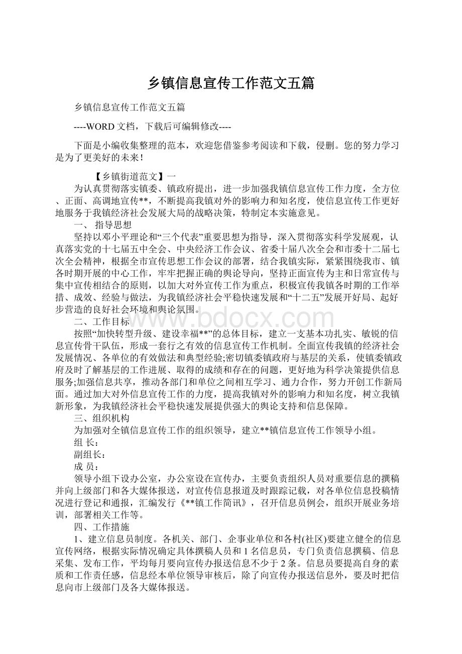 乡镇信息宣传工作范文五篇文档格式.docx