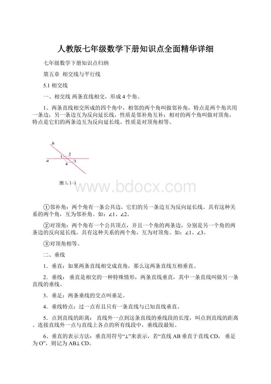 人教版七年级数学下册知识点全面精华详细.docx