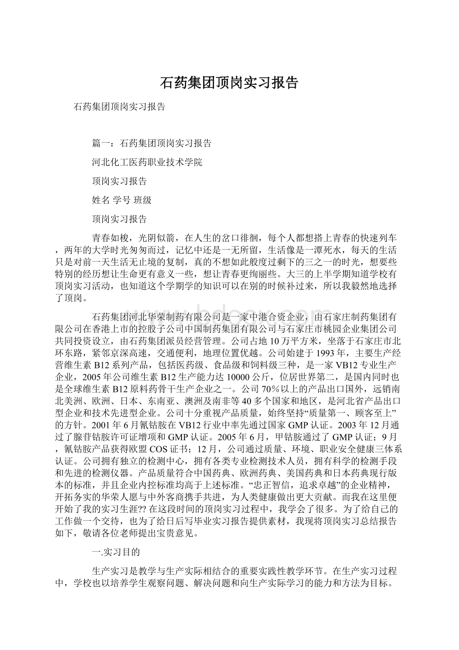 石药集团顶岗实习报告.docx