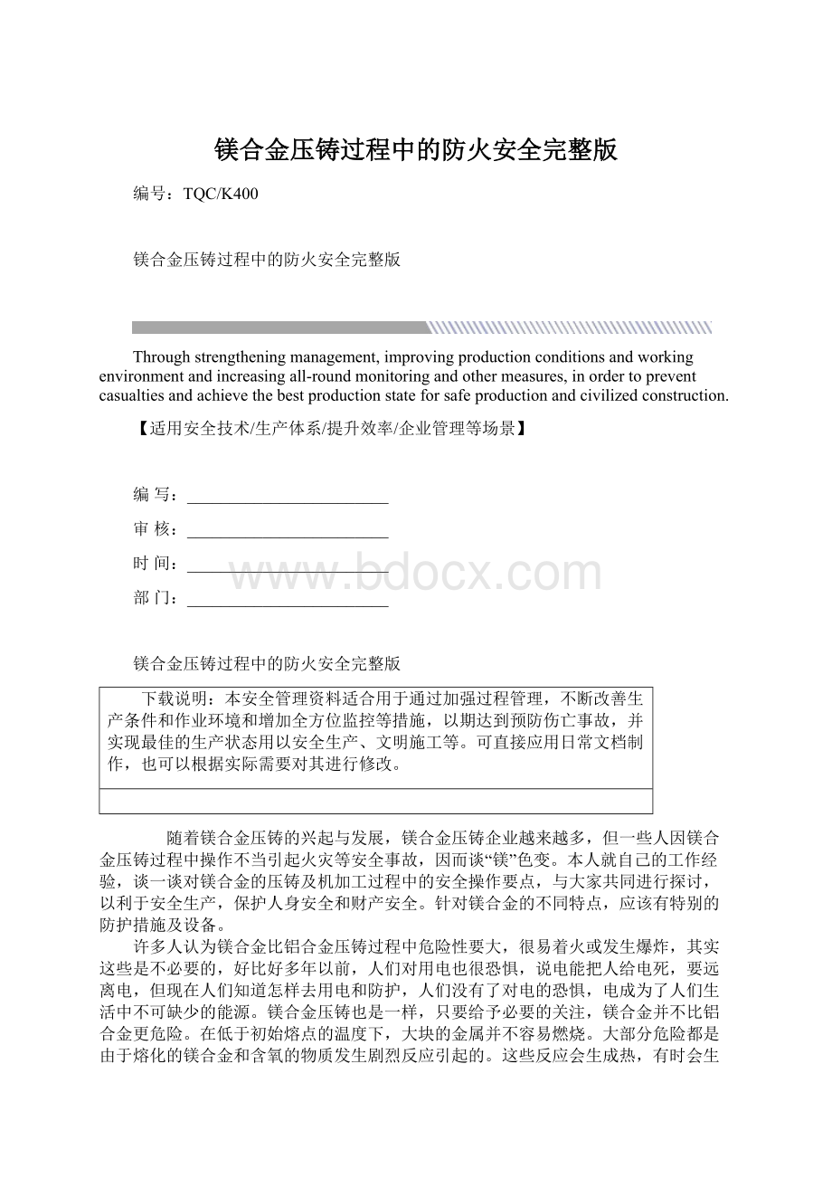 镁合金压铸过程中的防火安全完整版.docx