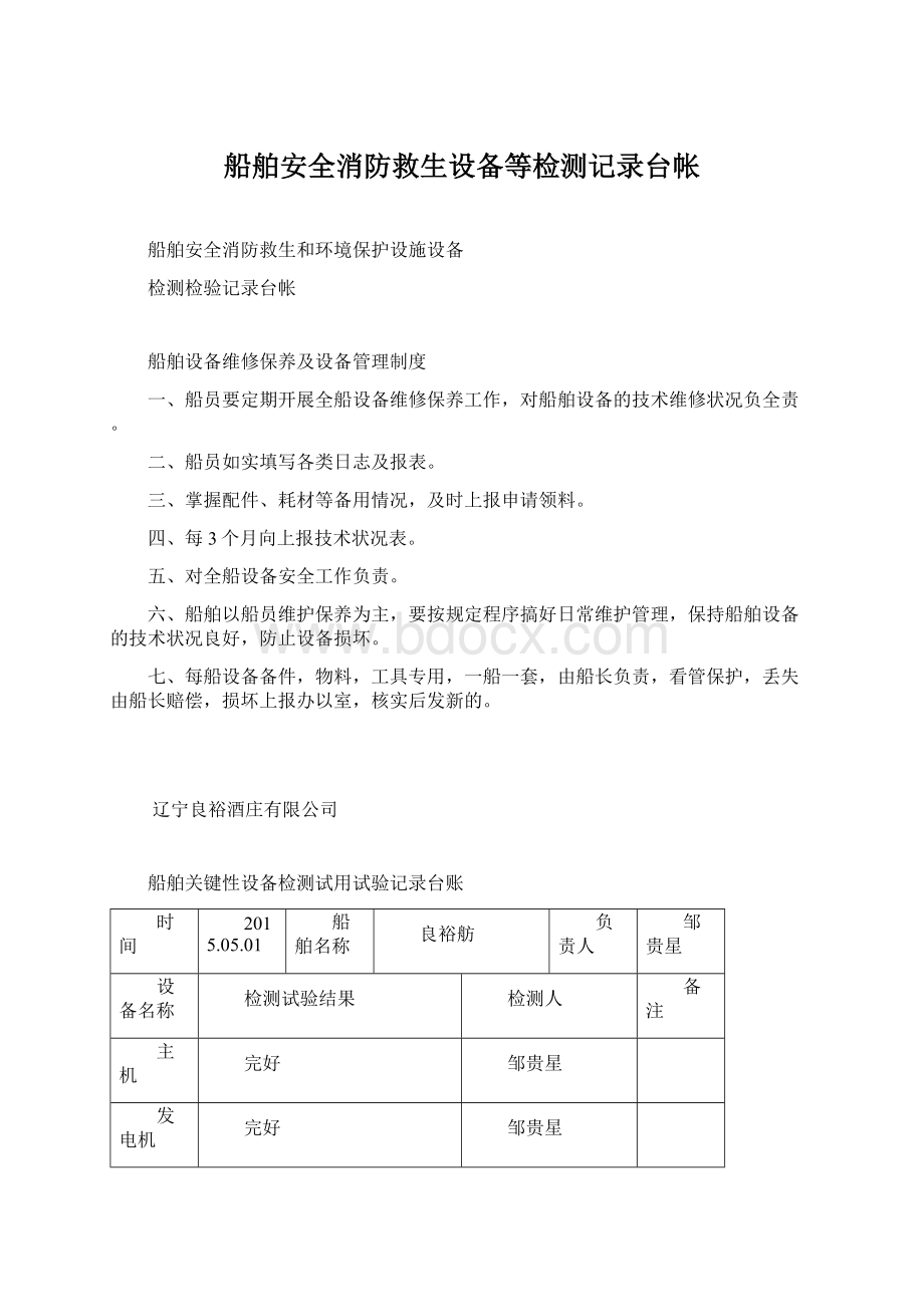 船舶安全消防救生设备等检测记录台帐文档格式.docx_第1页