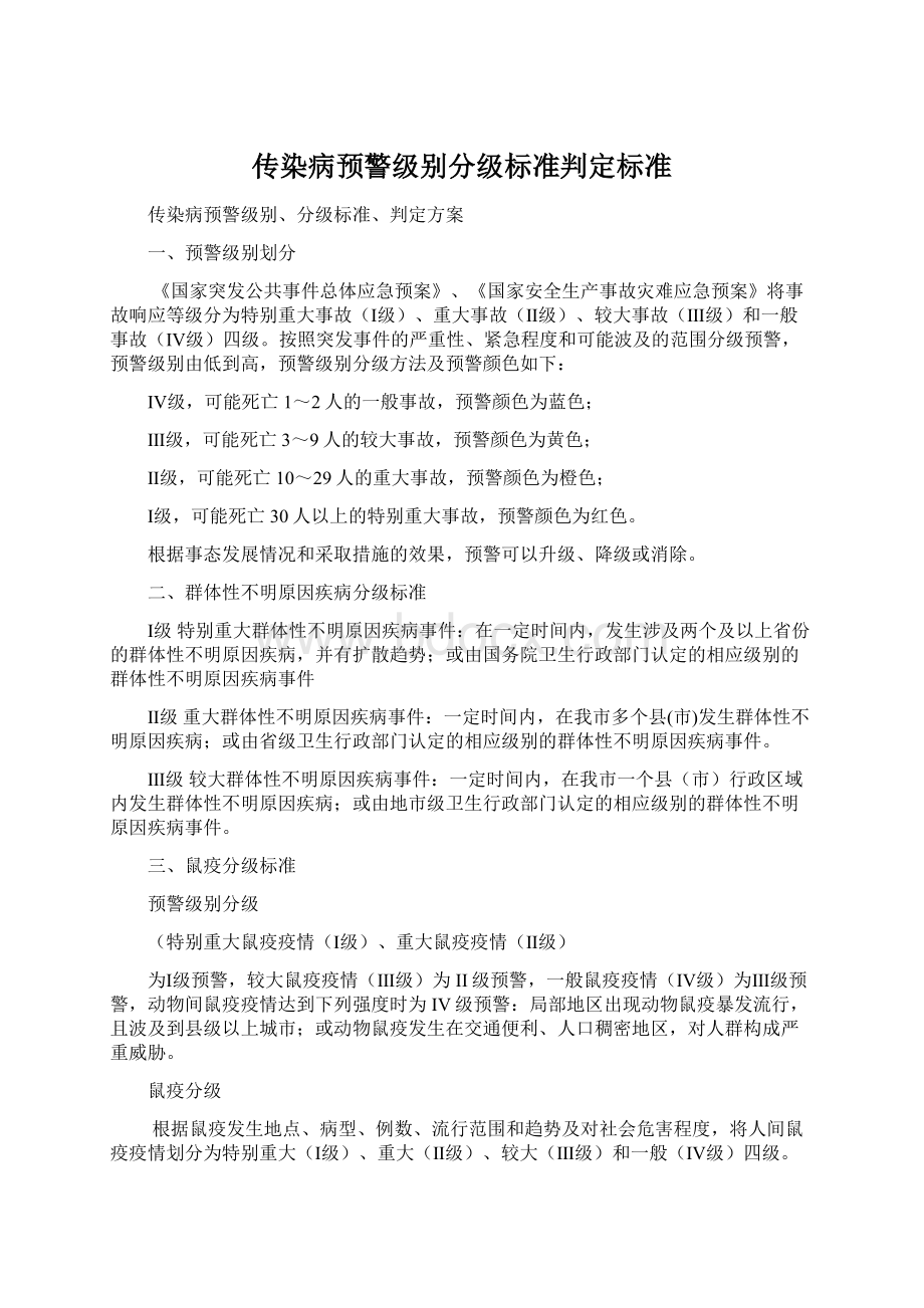 传染病预警级别分级标准判定标准Word文档下载推荐.docx