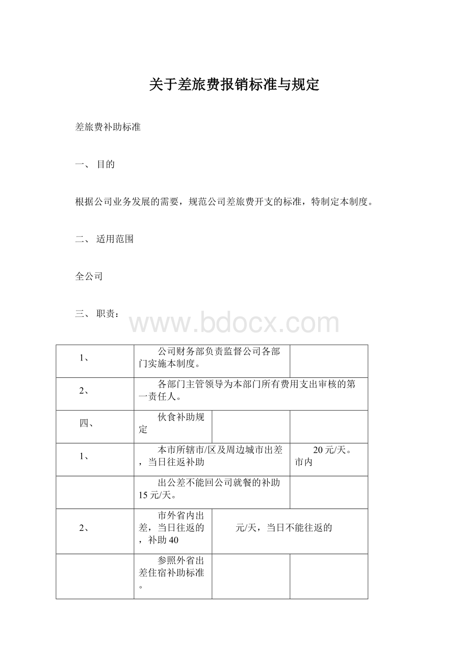 关于差旅费报销标准与规定文档格式.docx_第1页