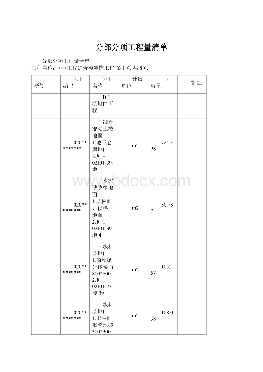 分部分项工程量清单Word文档下载推荐.docx