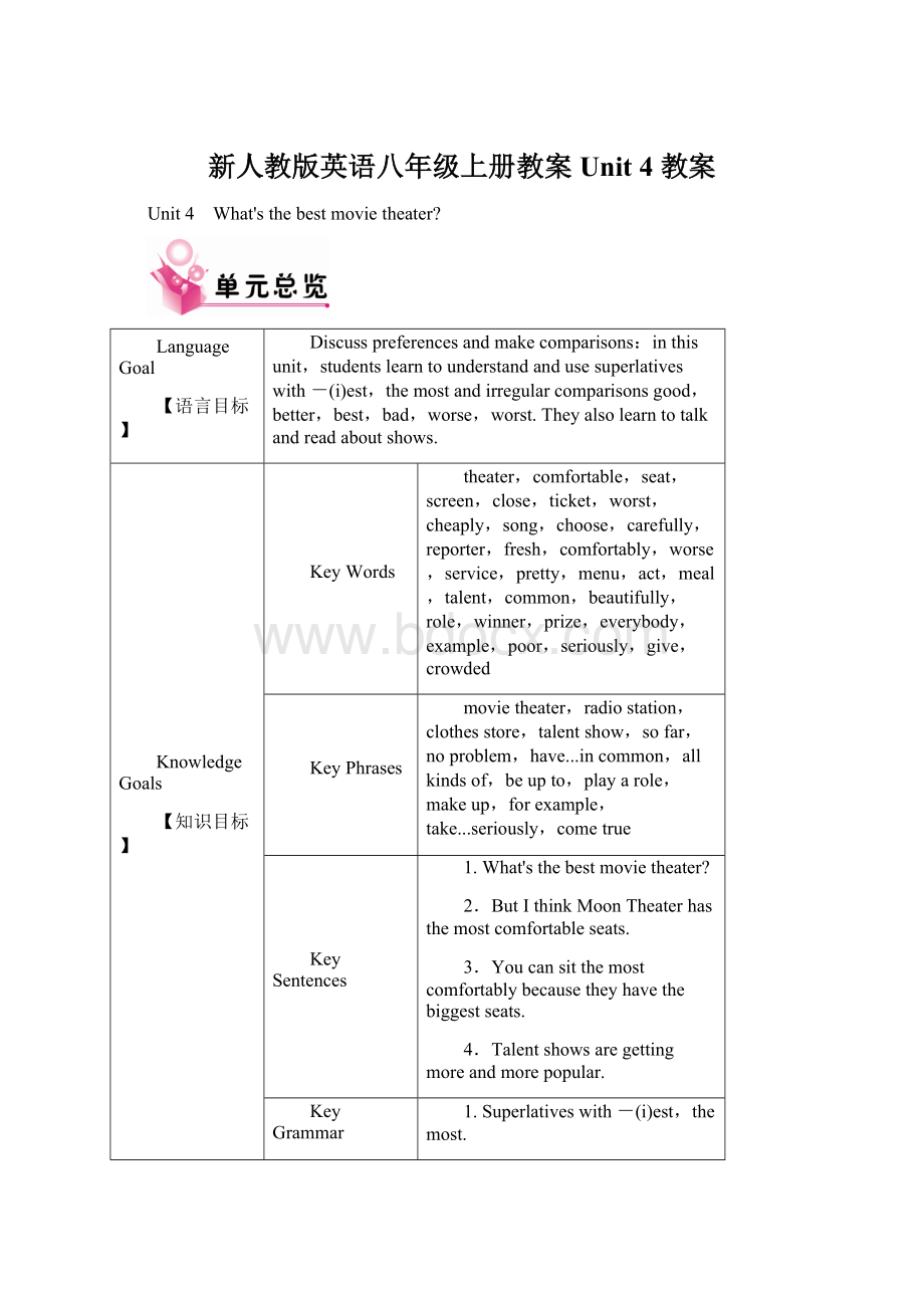 新人教版英语八年级上册教案Unit 4 教案.docx_第1页