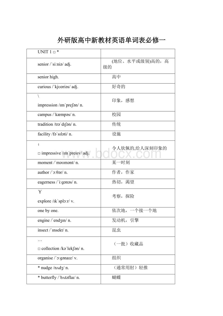 外研版高中新教材英语单词表必修一文档格式.docx