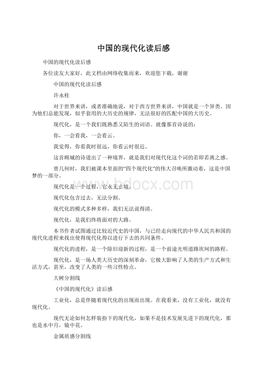 中国的现代化读后感Word格式.docx