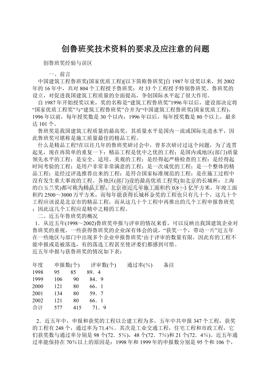 创鲁班奖技术资料的要求及应注意的问题.docx_第1页