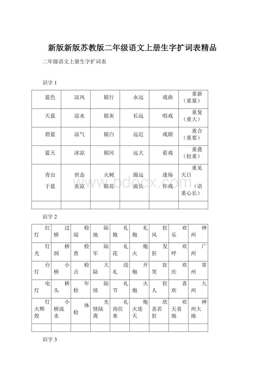 新版新版苏教版二年级语文上册生字扩词表精品.docx