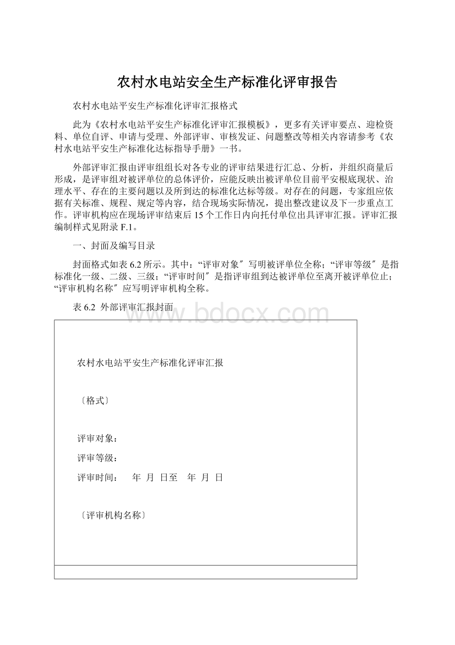 农村水电站安全生产标准化评审报告Word文档下载推荐.docx