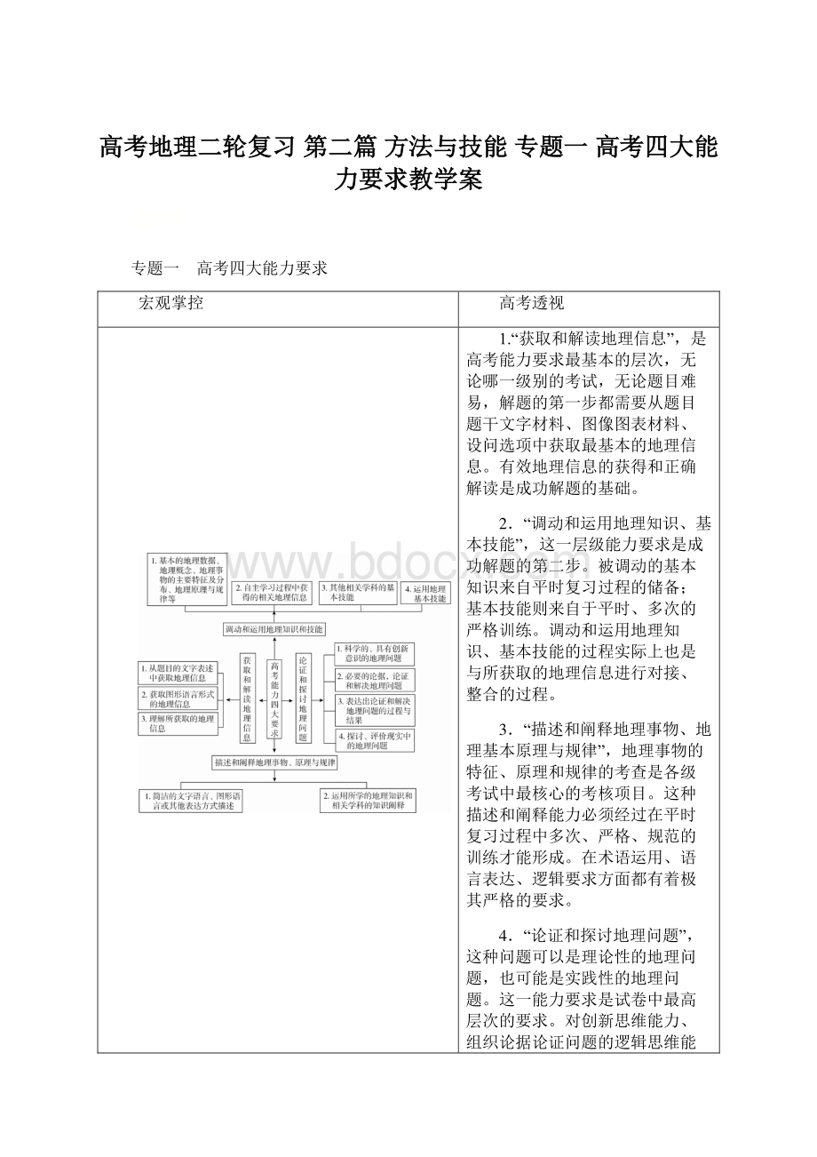 高考地理二轮复习 第二篇 方法与技能 专题一 高考四大能力要求教学案Word下载.docx_第1页