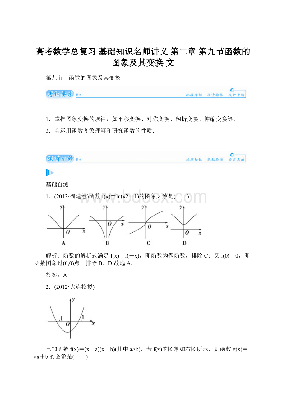 高考数学总复习 基础知识名师讲义 第二章 第九节函数的图象及其变换 文.docx