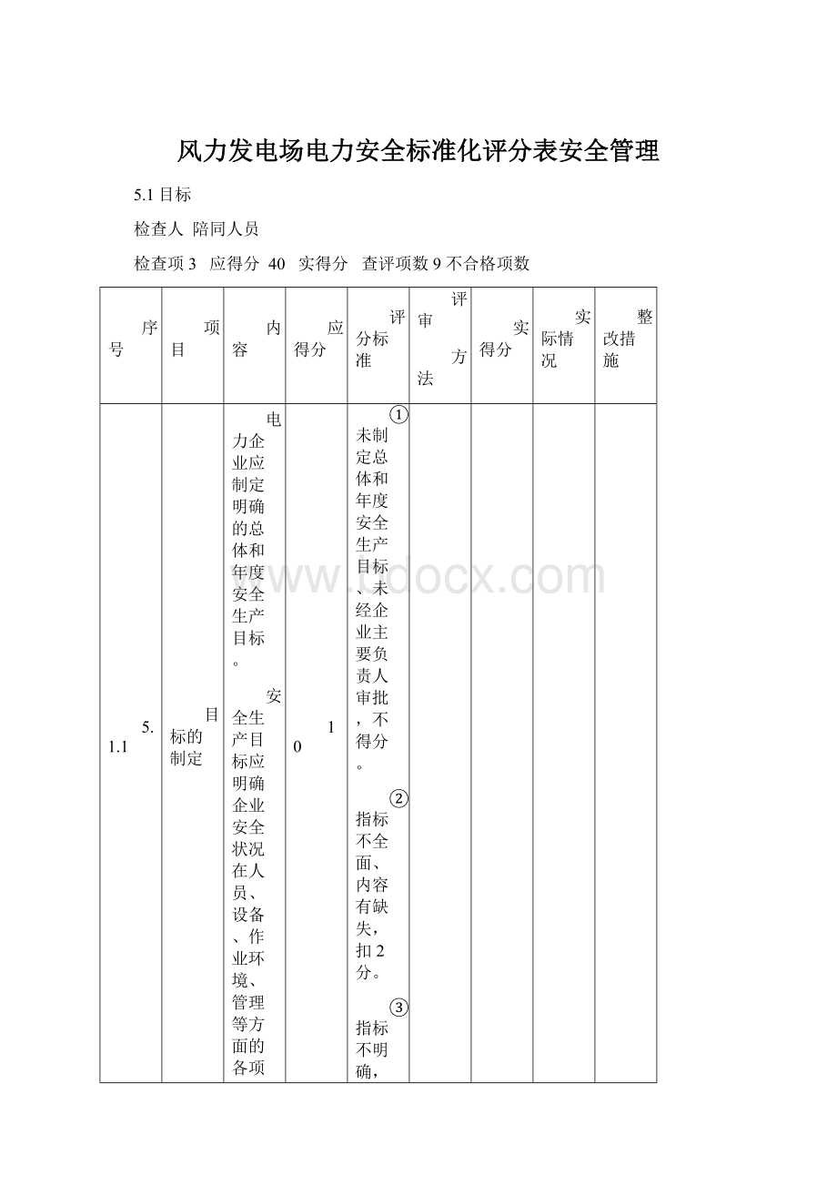 风力发电场电力安全标准化评分表安全管理Word格式文档下载.docx