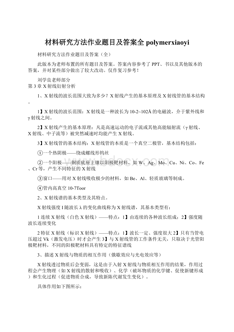 材料研究方法作业题目及答案全polymerxiaoyiWord格式.docx