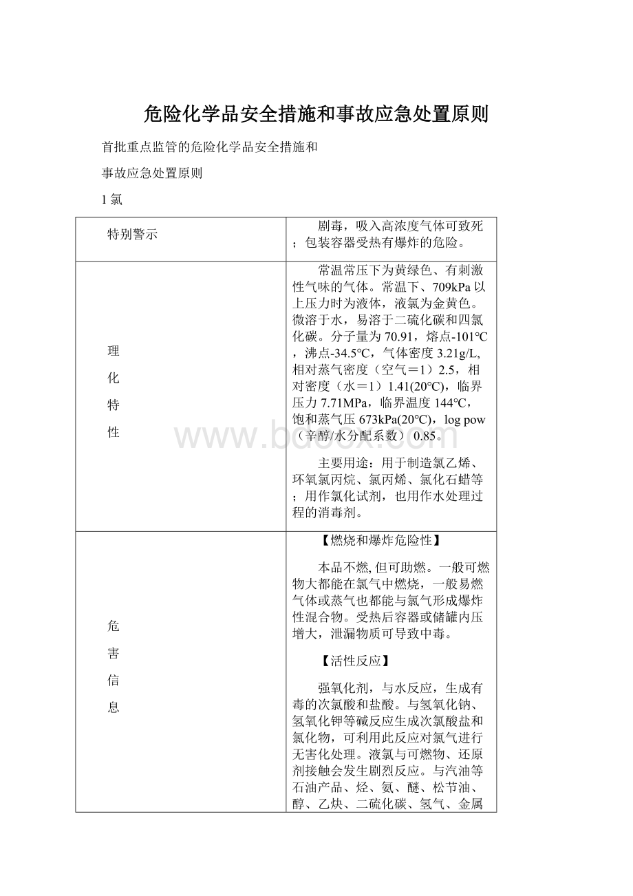 危险化学品安全措施和事故应急处置原则Word文档下载推荐.docx