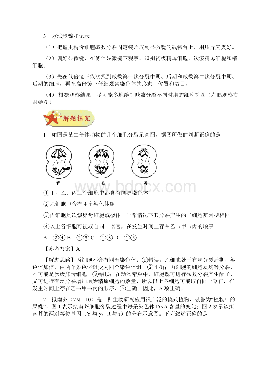 高考考点一遍过生物课标通用第4辑考点1+减数分裂和受精作用.docx_第3页