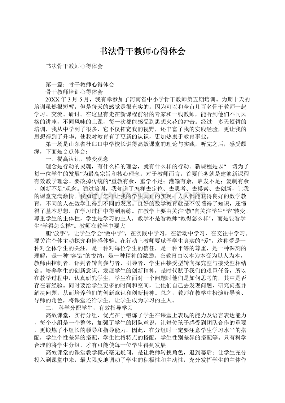 书法骨干教师心得体会Word文档格式.docx