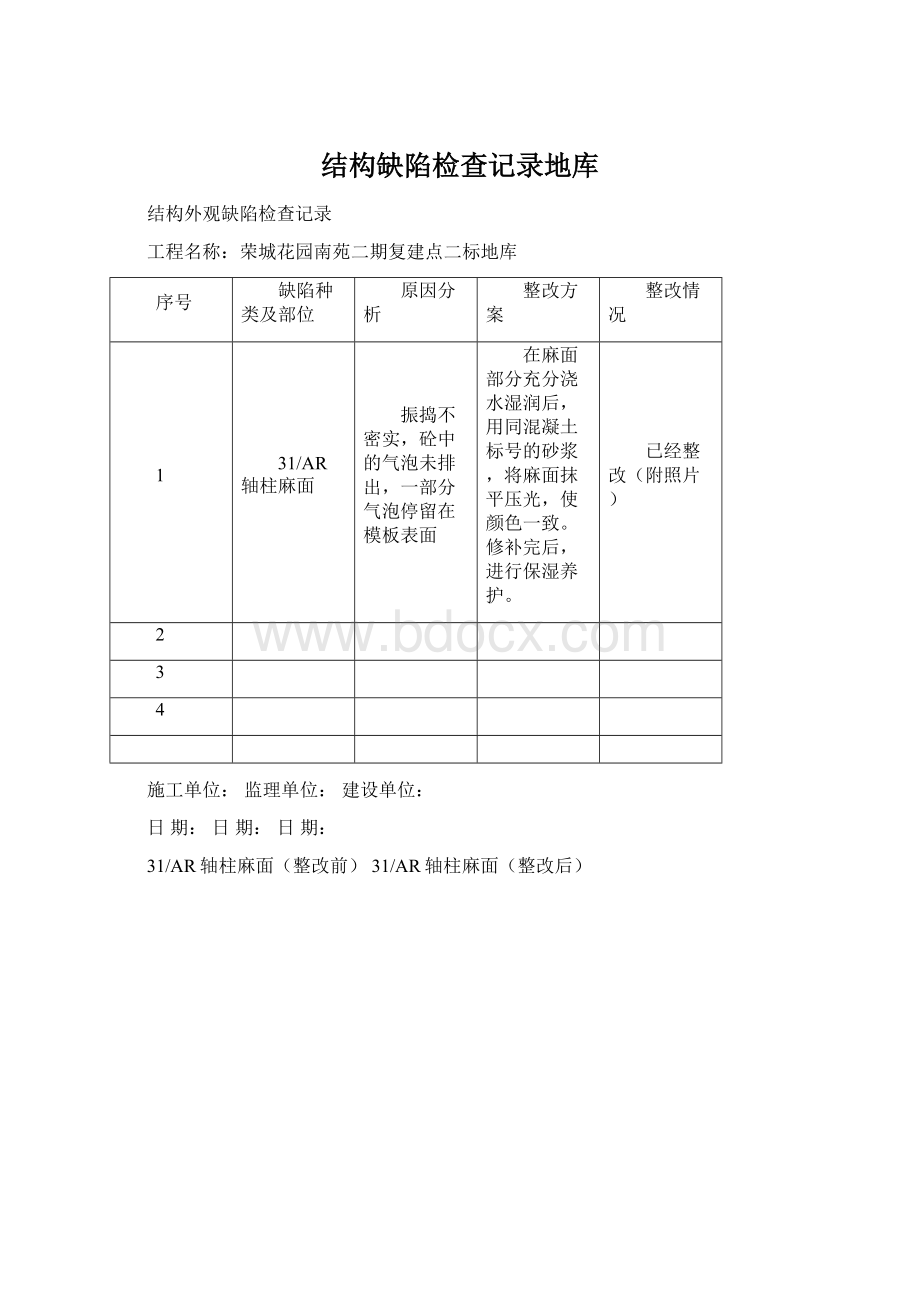 结构缺陷检查记录地库.docx