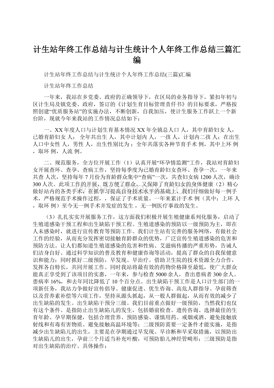 计生站年终工作总结与计生统计个人年终工作总结三篇汇编.docx