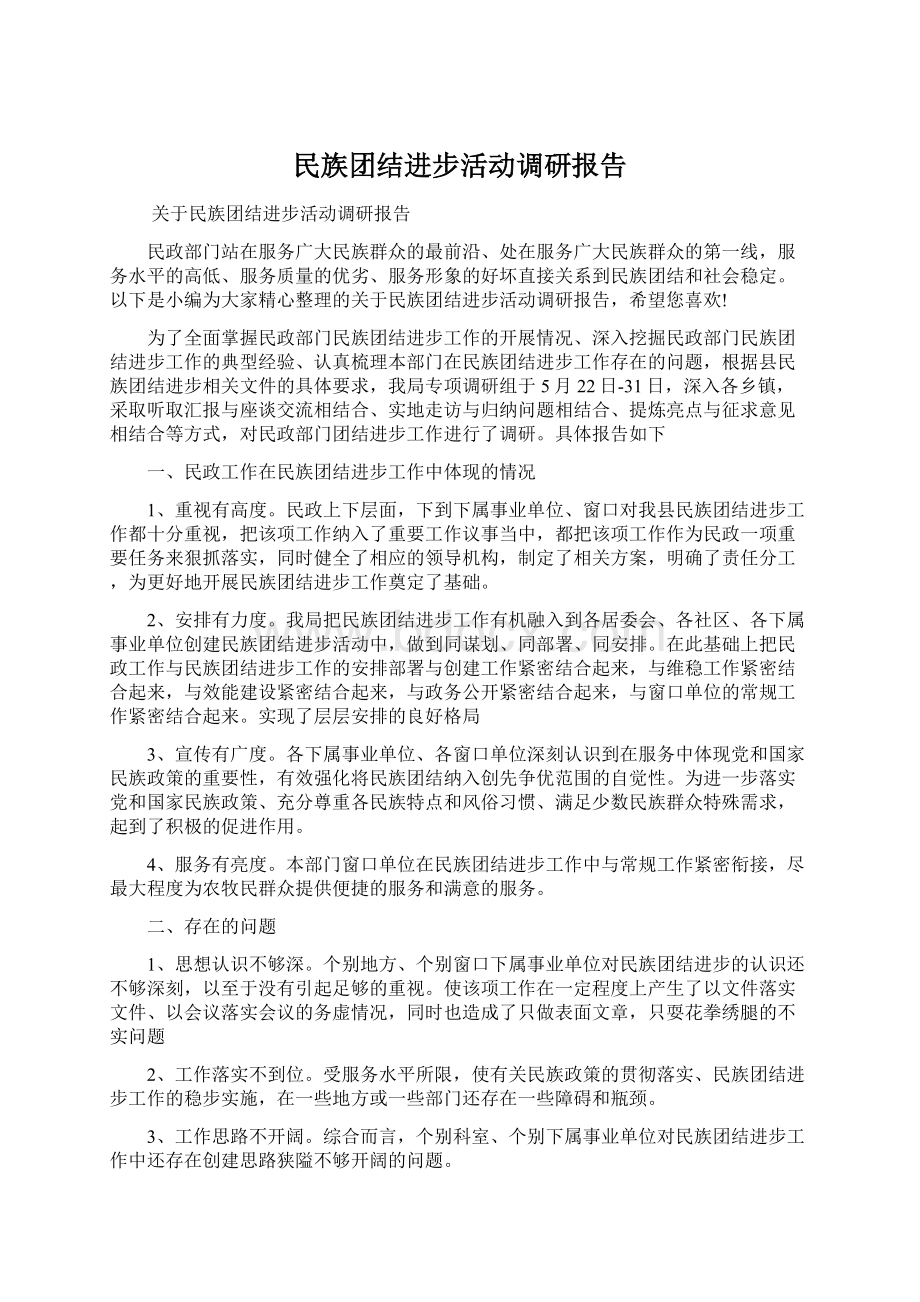 民族团结进步活动调研报告Word文件下载.docx