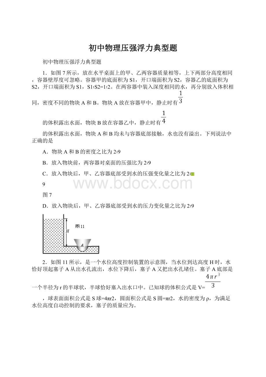 初中物理压强浮力典型题.docx