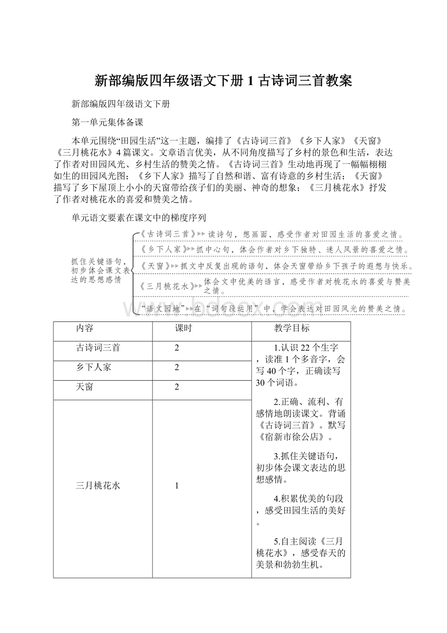 新部编版四年级语文下册1 古诗词三首教案.docx