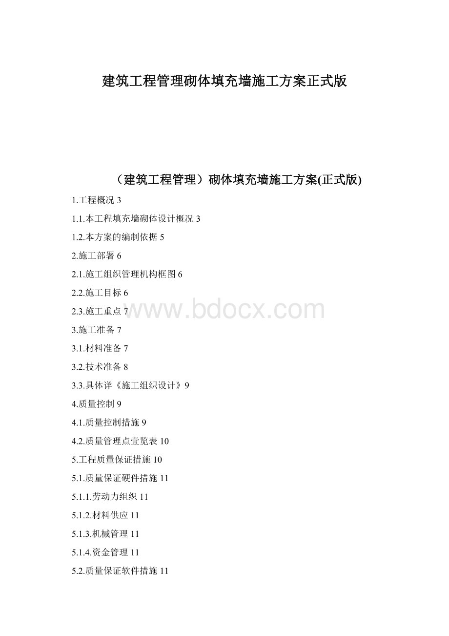 建筑工程管理砌体填充墙施工方案正式版文档格式.docx