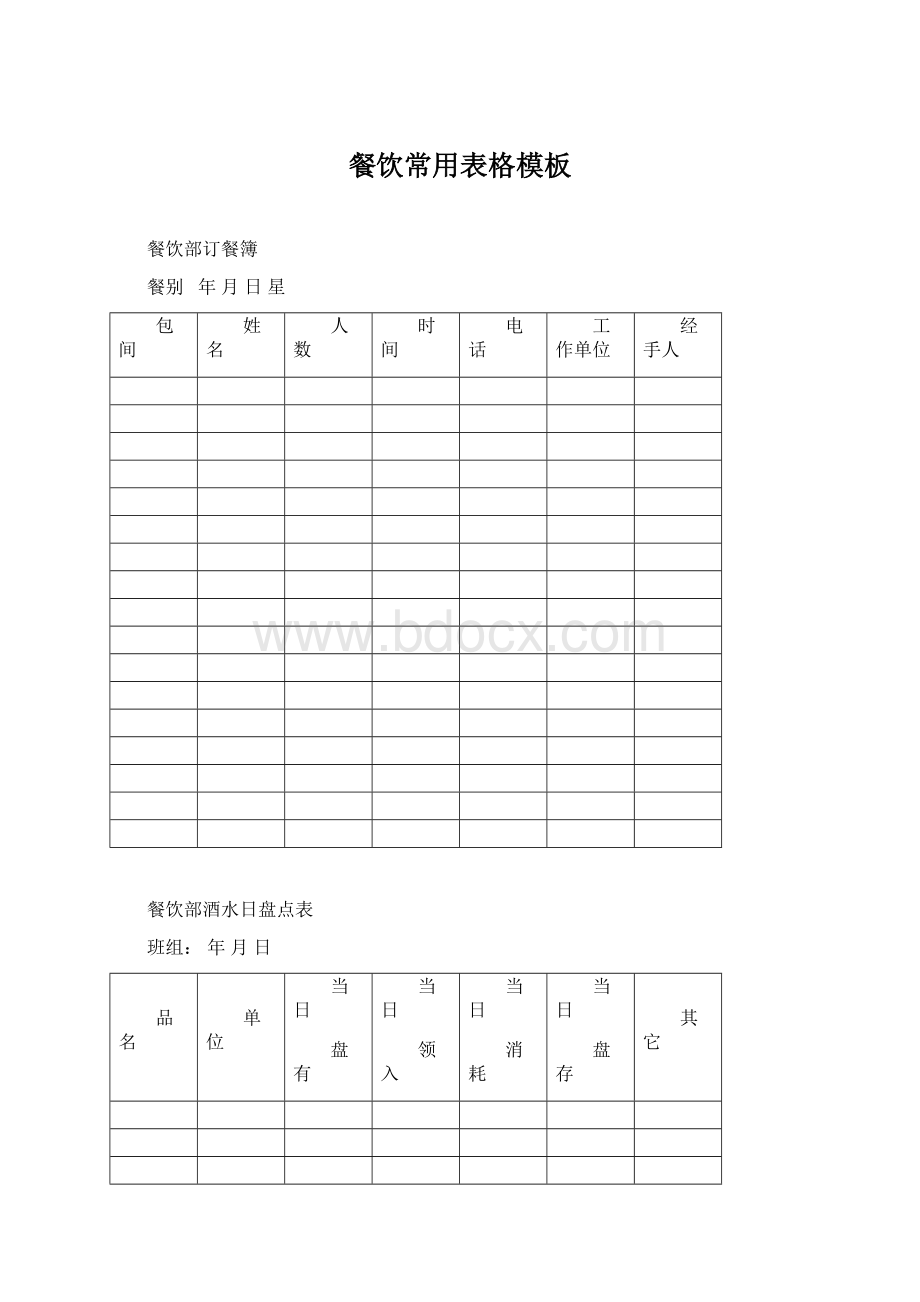 餐饮常用表格模板.docx_第1页