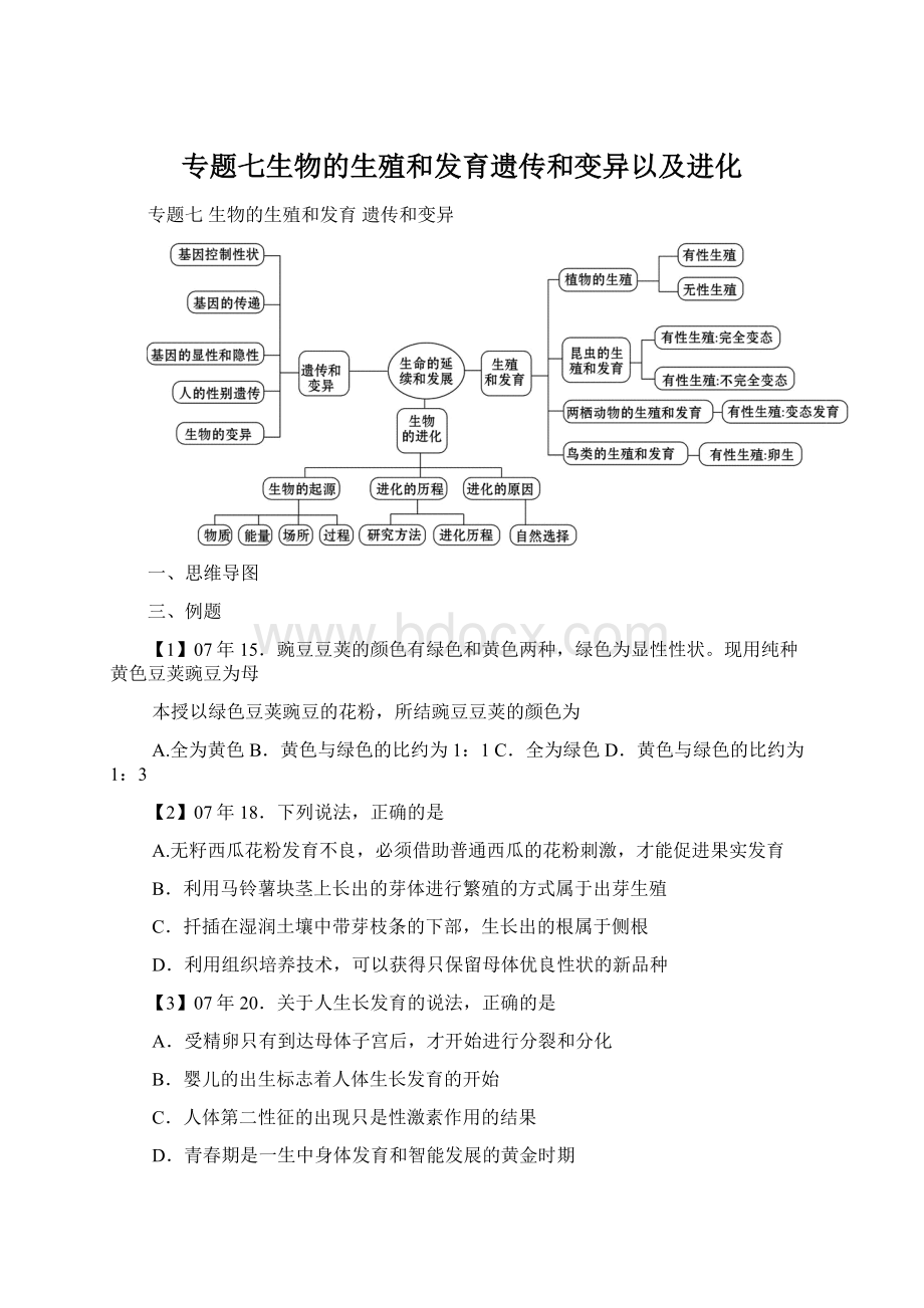 专题七生物的生殖和发育遗传和变异以及进化.docx_第1页