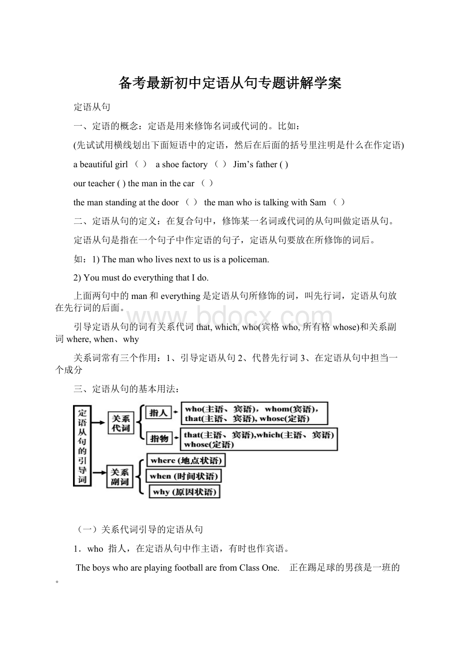 备考最新初中定语从句专题讲解学案.docx_第1页