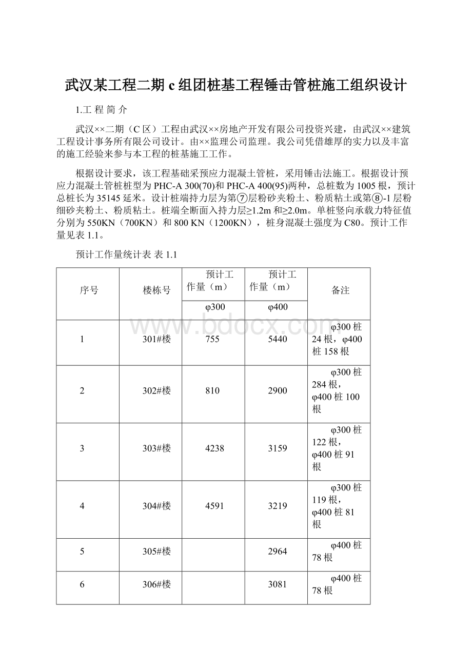 武汉某工程二期c组团桩基工程锤击管桩施工组织设计.docx_第1页