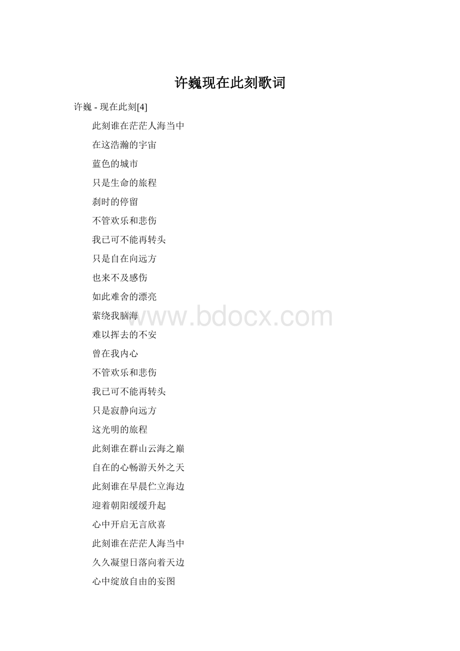 许巍现在此刻歌词Word格式文档下载.docx_第1页